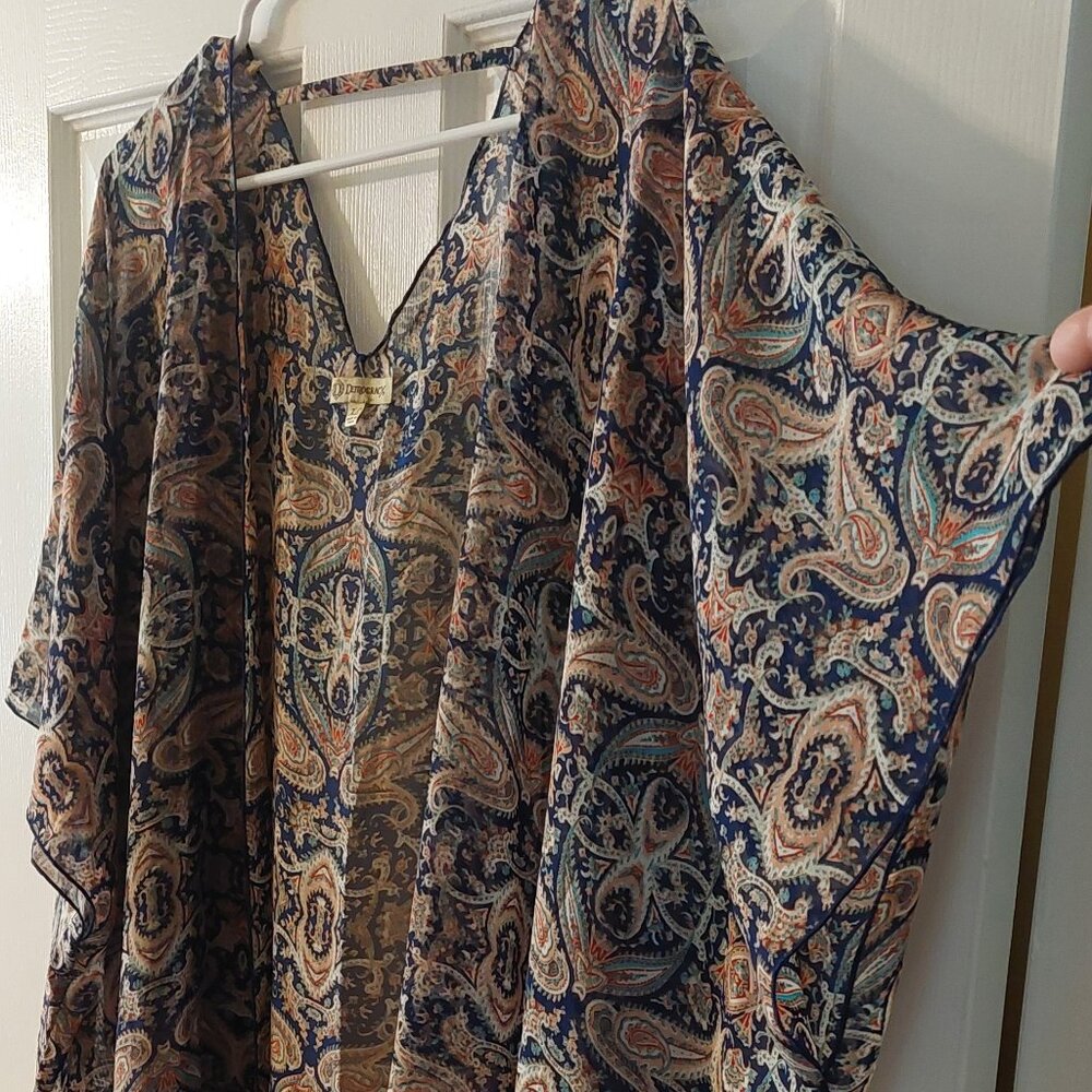 Sheer Kimono open front Cover Up Womens XL Democracy Navy blue Paisley Design